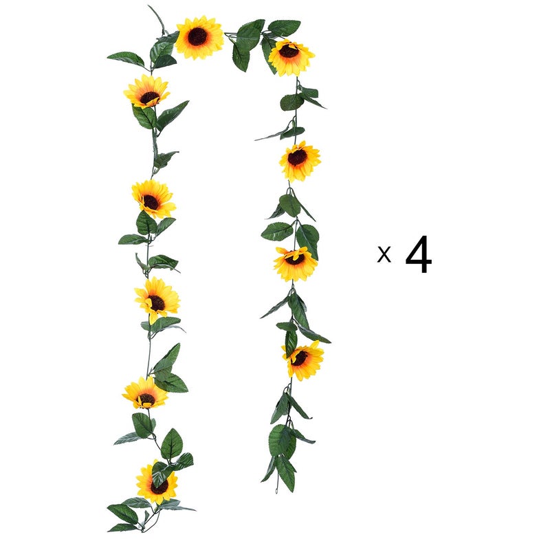 Lvydec 4 Pack Artificial Sunflower Garland - Silk Sunflower Vine Artificial Flowers Garland with Green Leaves for Wedding Party Table Decoration - Image 4